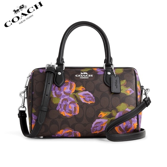 NWT COACH Rowan Satchel In‎ Signature Canvas With Rose Print - Picture 1 of 12